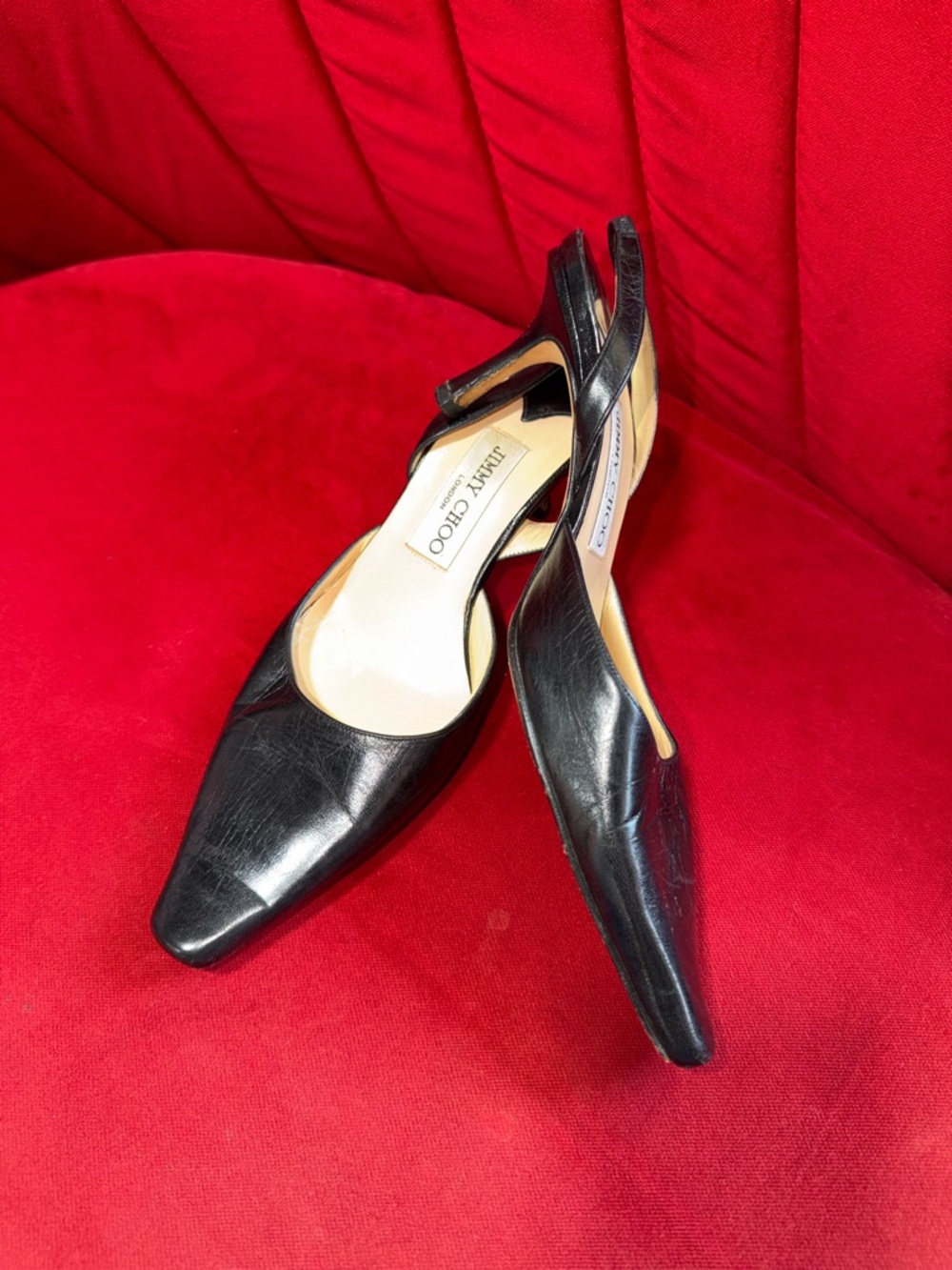 Jimmy Choo Black Leather Pointed Slingback Pumps - Picture 4 of 11